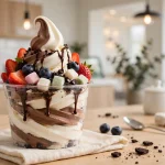 16 Handles menu prices: frozen yogurt cup with fresh fruit and cookie toppings