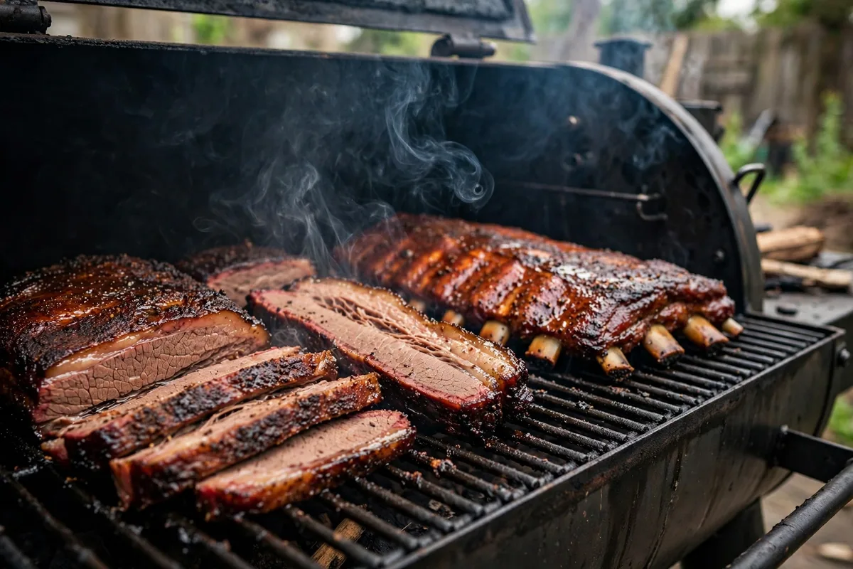 Brisket and ribs on the smoker at 4 Rivers Smokehouse - 4 rivers smokehouse working hours guide