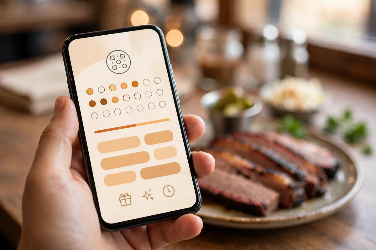 4 Rivers Smokehouse deals: rewards app on a phone with brisket dinner