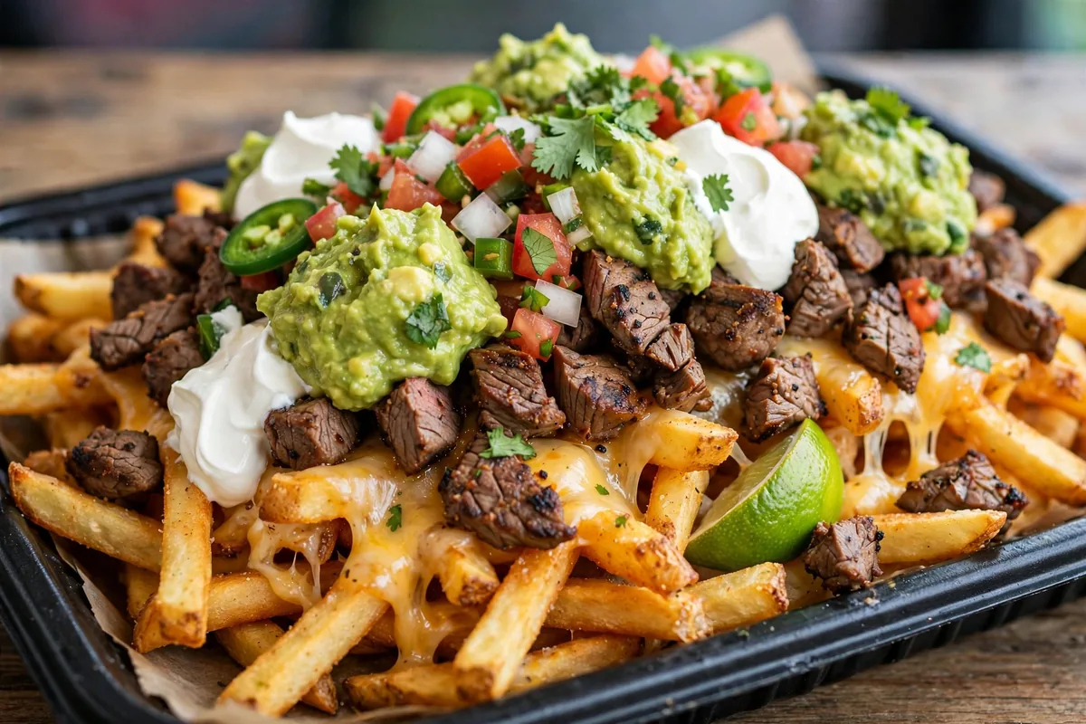 Adalberto's carne asada fries menu price loaded with guacamole and cheese
