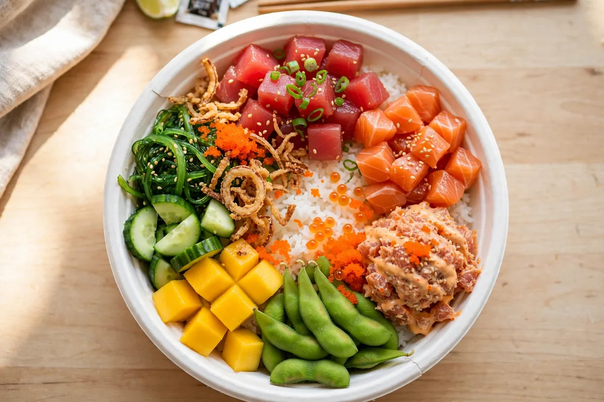 Ahipoki Bowl menu prices 2026 build your own poke bowl with ahi tuna and salmon