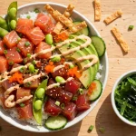Aloha Poke menu prices 2026 poke bowl with salmon, tuna, edamame and avocado