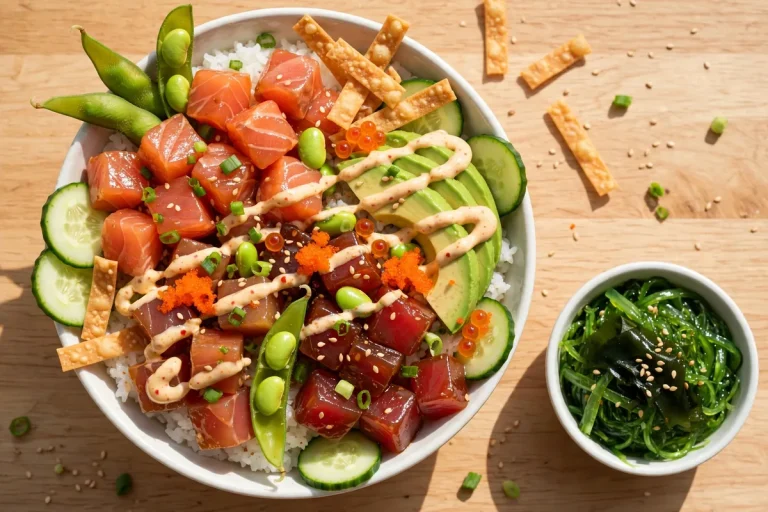 Aloha Poke menu prices 2026 poke bowl with salmon, tuna, edamame and avocado
