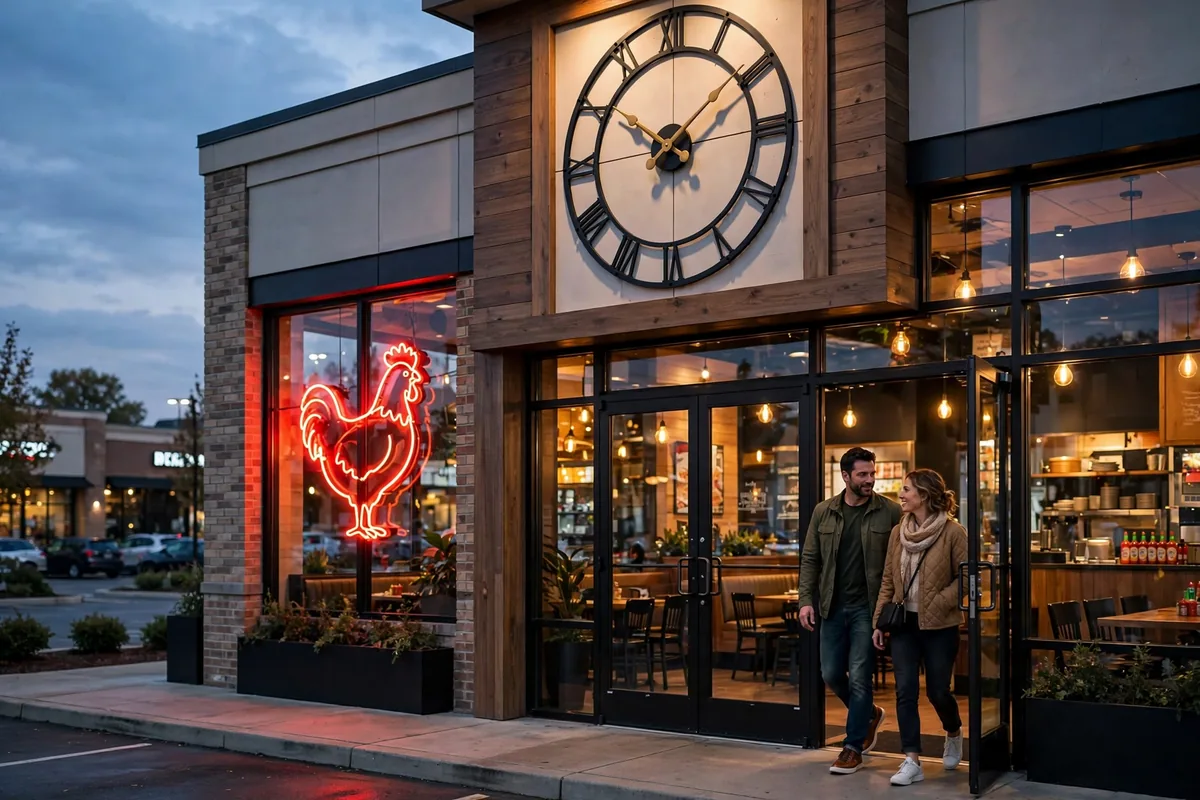 Angry Chickz working hours - restaurant storefront open in the evening