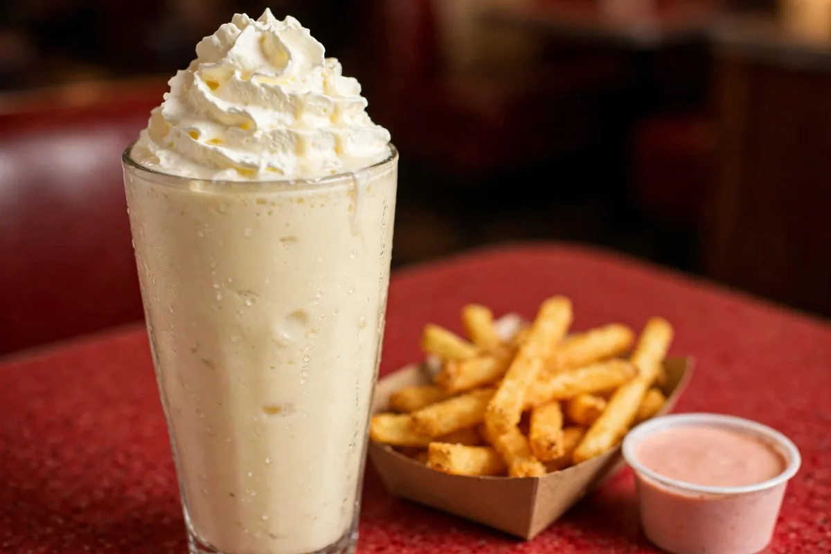 Arctic Circle vanilla milkshake with fries and fry sauce, Arctic Circle menu treats