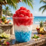 Colorful Bahama Buck's shaved ice Sno cup from the Bahama Buck's menu deals guide