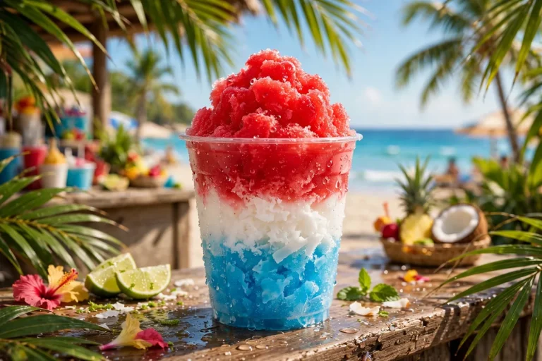 Colorful Bahama Buck's shaved ice Sno cup from the Bahama Buck's menu deals guide