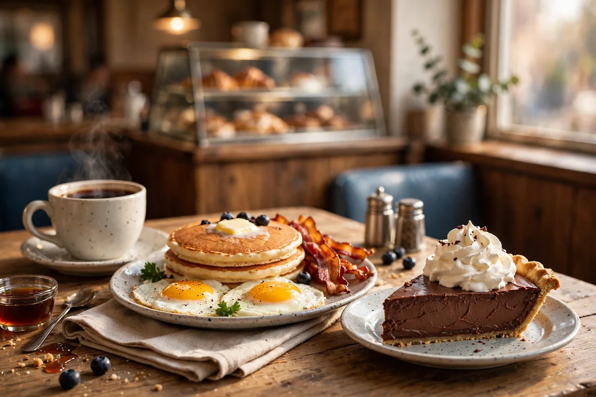 Bakers Square menu prices 2026 breakfast spread French Silk pie pancakes coffee