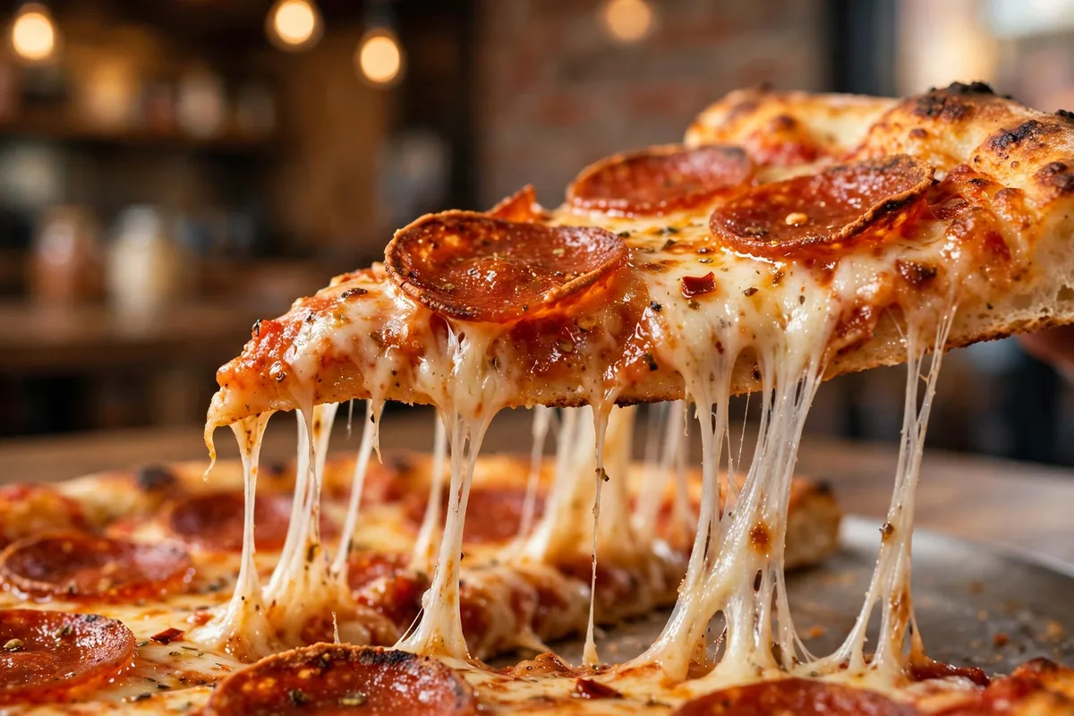 Barnaby's pizza menu pepperoni slice with cheese pull