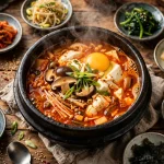 BCD tofu house menu prices 2026 bubbling stone pot of soon tofu stew with banchan