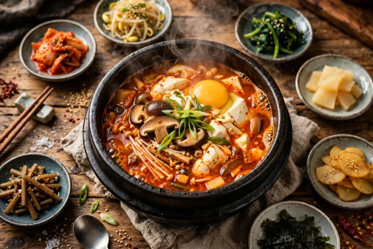 BCD tofu house menu prices 2026 bubbling stone pot of soon tofu stew with banchan