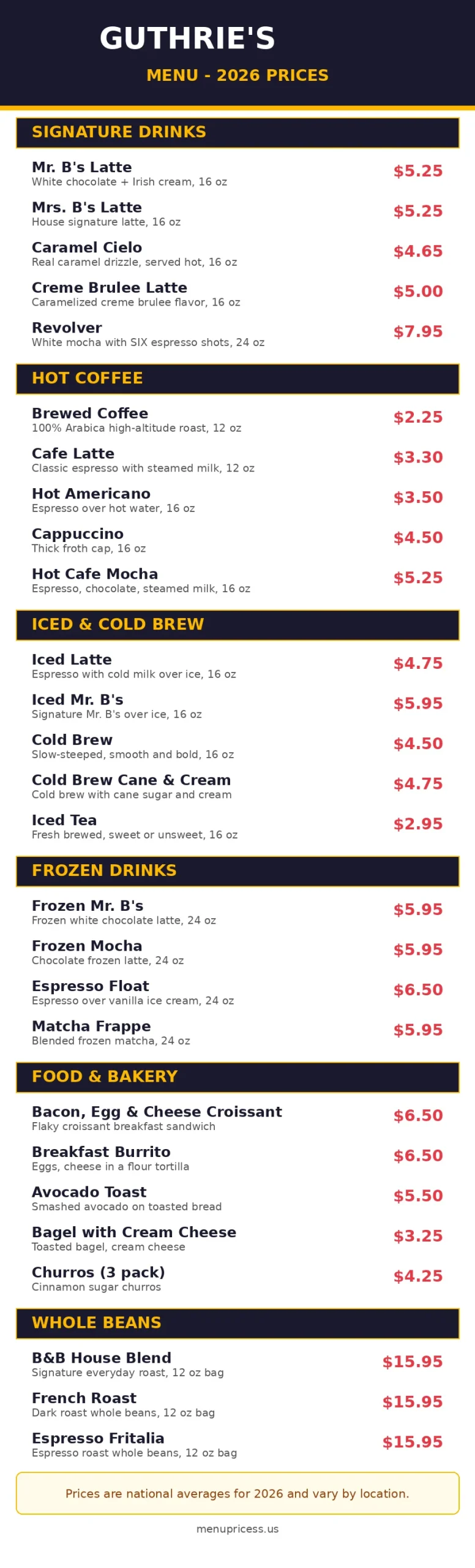 beans and brews menu card 2026 prices