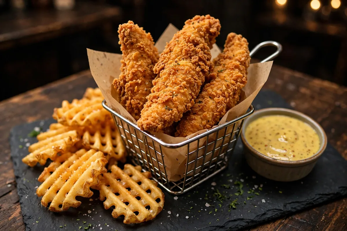 Beef O'Brady's menu prices 2026 hand-breaded chicken tenders basket with waffle fries