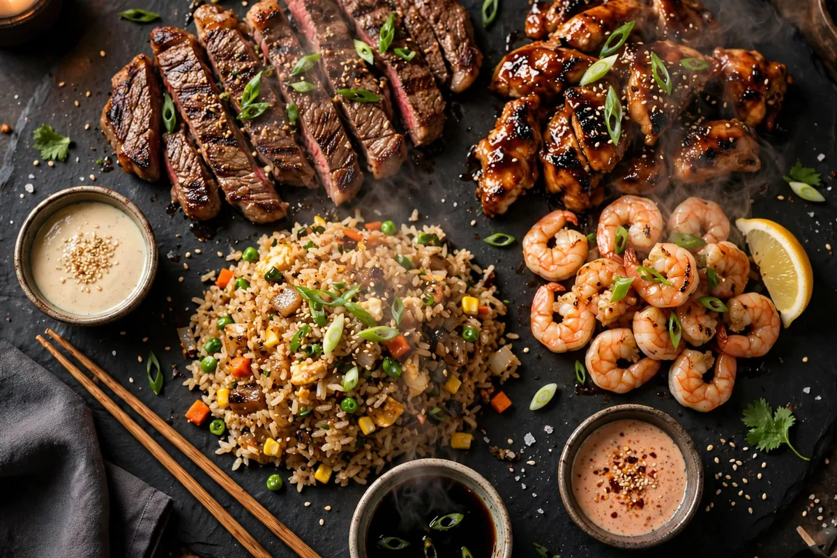 Benihana menu prices 2026 teppanyaki dinner spread