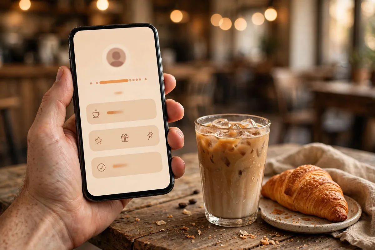 Better Buzz Coffee deals app showing rewards points on a smartphone next to an iced coffee