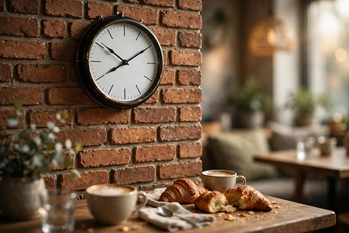 Wall clock inside a Better Buzz Coffee cafe showing closing time