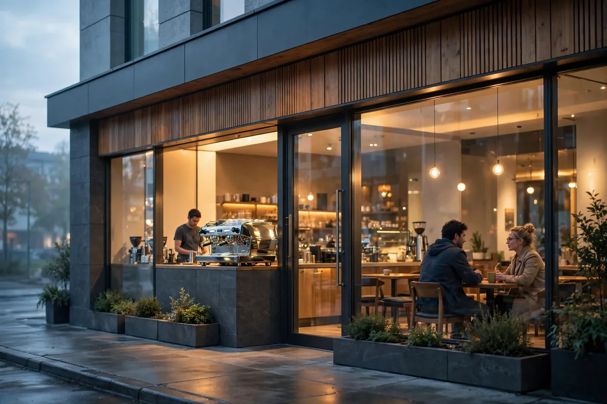 Better Buzz Coffee working hours: cafe storefront at dawn