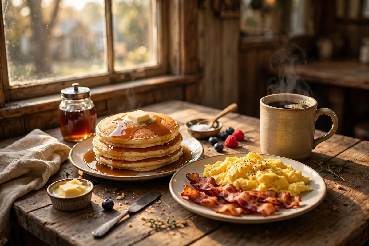 Black Bear Diner deals breakfast table with pancakes and coffee