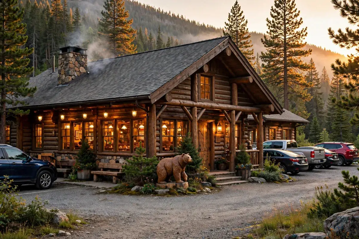 Black Bear Diner locations: rustic lodge style restaurant exterior