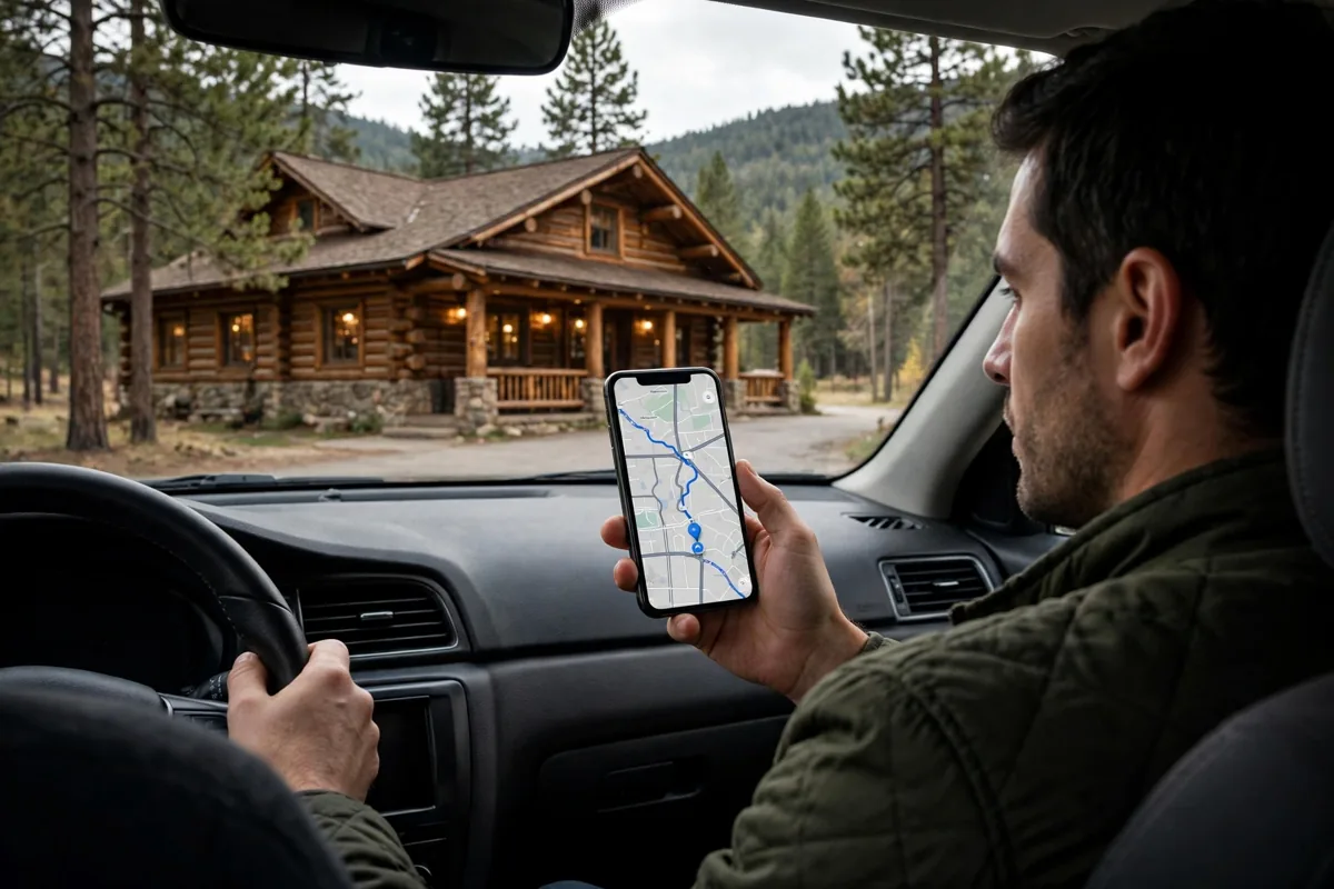 Driver using phone map to find black bear diner locations near me