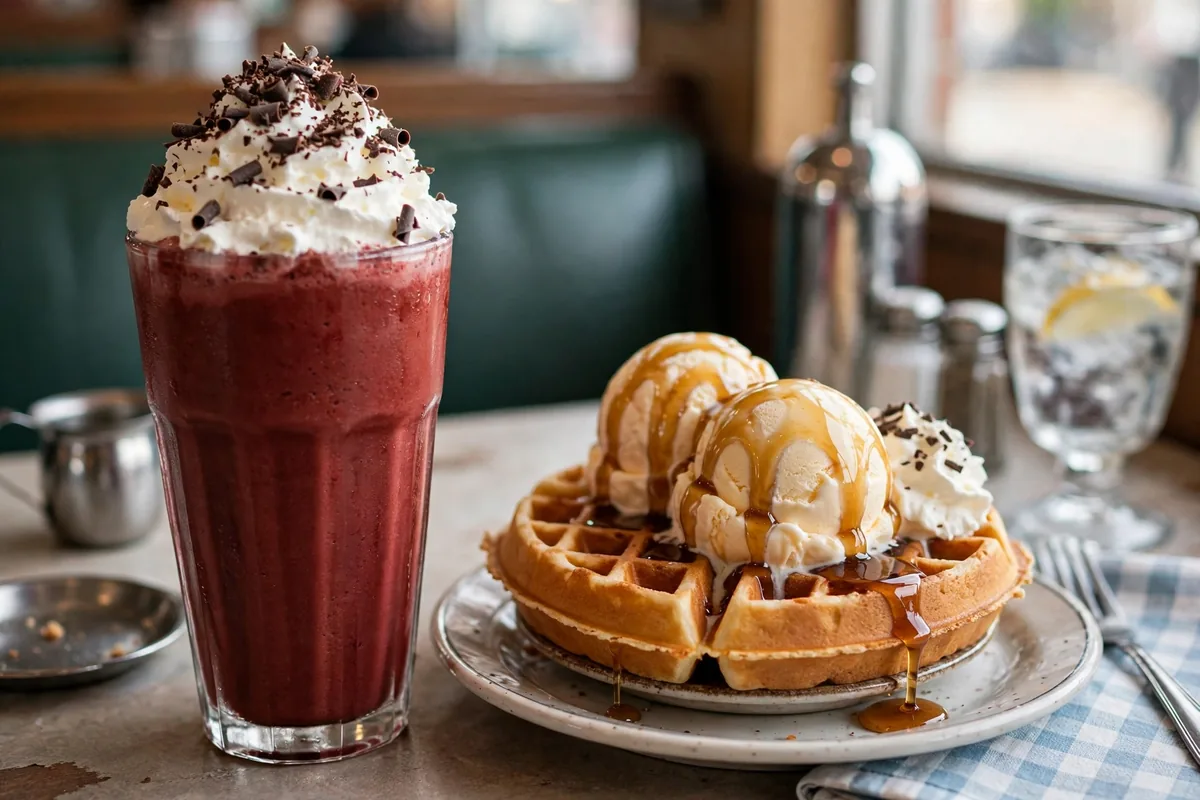 Black Bear Diner secret menu red velvet cheesecake shake and maple bacon waffle sundae