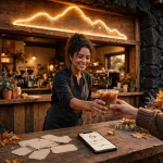 Black Rock Coffee Bar storefront with iced coffee and rewards app deals