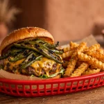 Blakes Lotaburger calories nutrition guide: green chile cheeseburger with seasoned fries