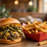 Blake's Lotaburger menu green chile cheeseburger with seasoned fries
