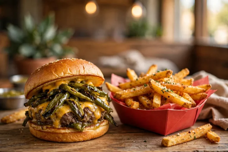 Blake's Lotaburger menu green chile cheeseburger with seasoned fries