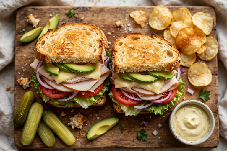 Board and Brew menu prices 2026: turkey avocado sandwich with house sauce and chips