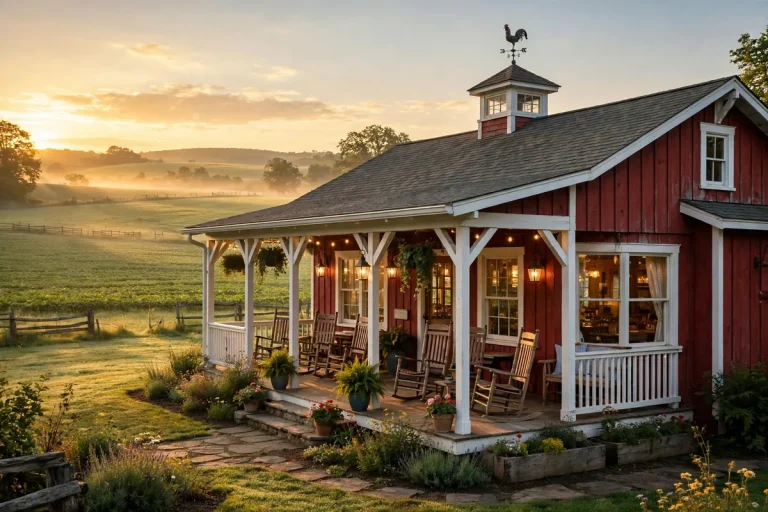 Bob Evans menu calories: farmhouse-style breakfast restaurant at sunrise
