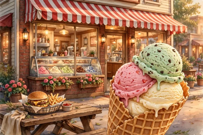 Braum's deals and coupons 2026: ice cream parlor storefront with a triple-scoop waffle cone