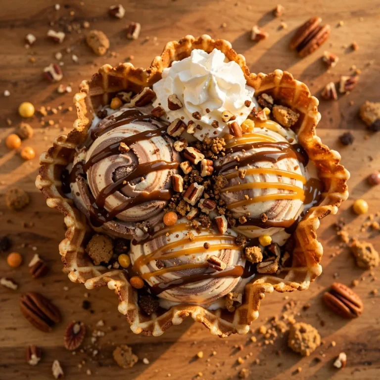 Bruster's secret menu custom sundae in a fresh-baked waffle bowl
