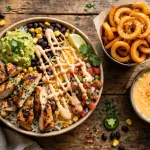 Bubbakoo's Burritos menu prices 2026 loaded burrito bowl with grilled chicken and queso