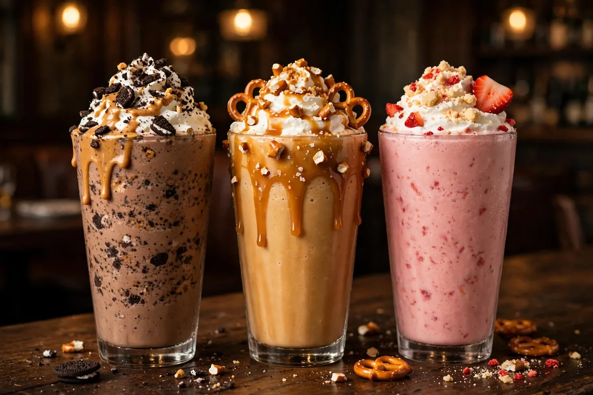 Burgatory milkshakes menu prices 2026 hand-spun Oreo, caramel pretzel and strawberry shakes