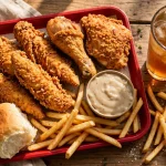 Bush's Chicken menu fried chicken tenders meal with roll gravy fries and sweet tea