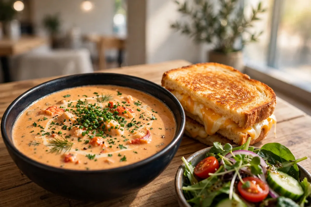 Cafe Zupas menu prices 2026 lobster bisque and grilled cheese close up