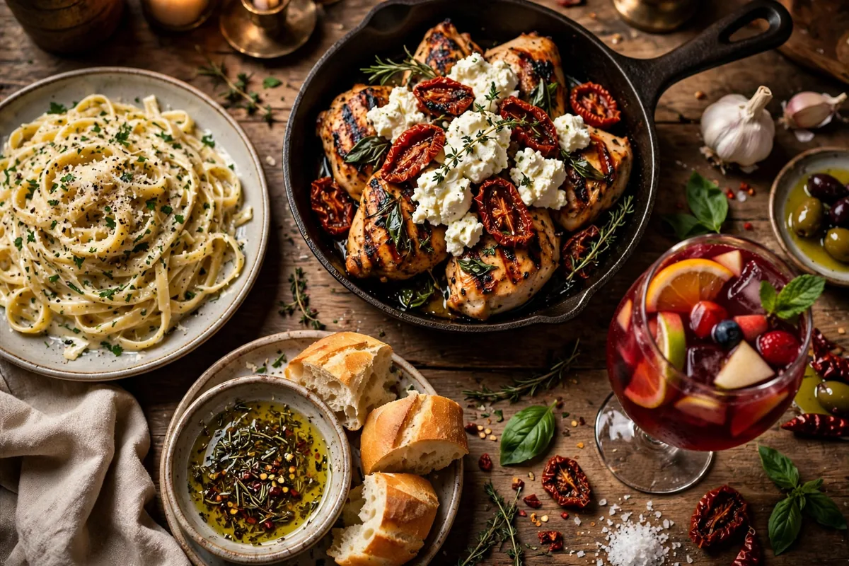 Carrabbas Italian Grill menu prices 2026 wood-grilled chicken pasta sangria table spread