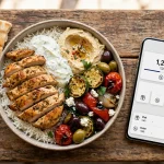 Cava deals and coupons: Mediterranean grain bowl beside a phone showing the CAVA rewards app