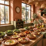 Cava working hours at a Mediterranean restaurant with a wall clock