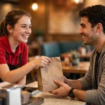 Chick-fil-A employee handing food to a customer