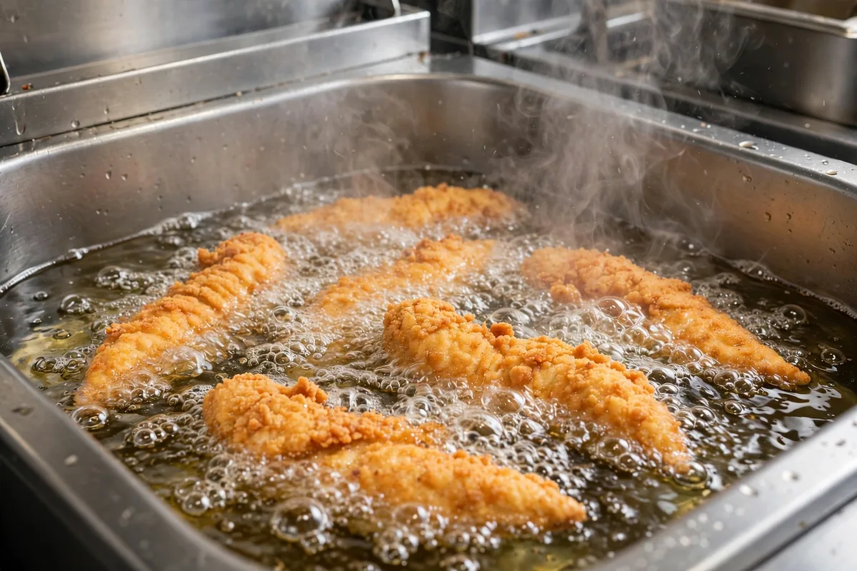 Chicken tenders frying in refined peanut oil, the chick fil a peanut allergy question explained