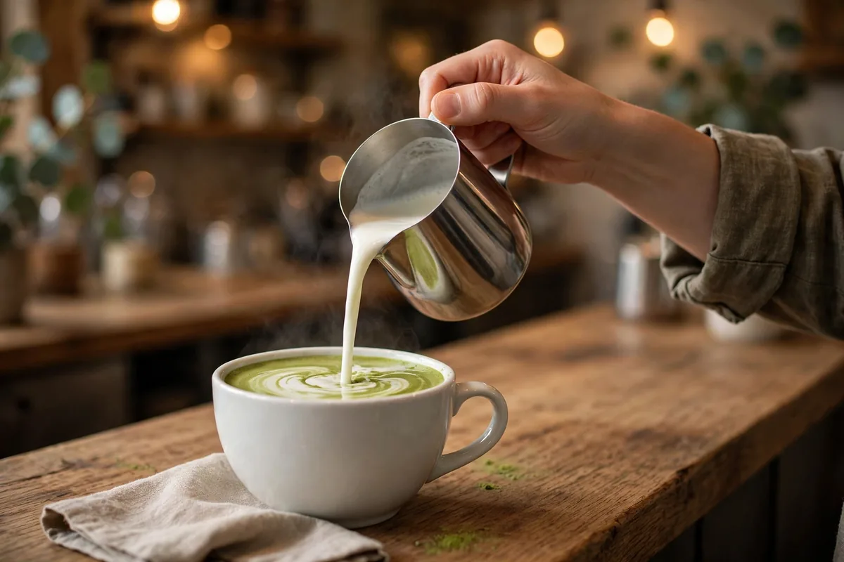 coffee bean tea leaf menu matcha green tea latte barista pouring