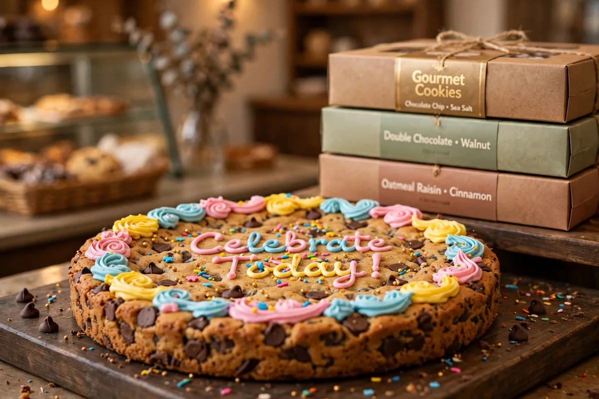 Cookies by Design cookie cake price and decorated cookie cake close-up