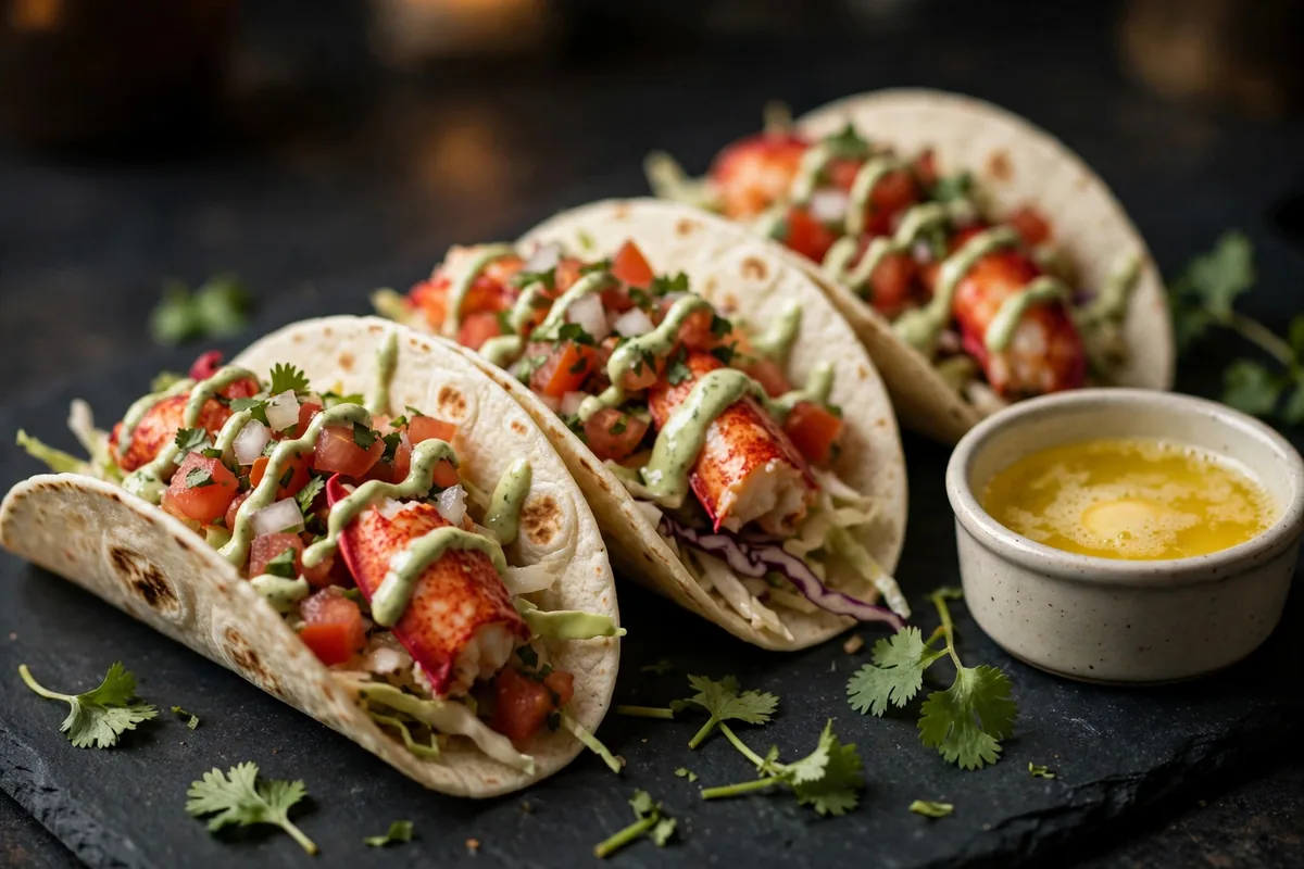 Cousins Maine Lobster menu prices 2026 lobster tacos with cilantro lime sauce