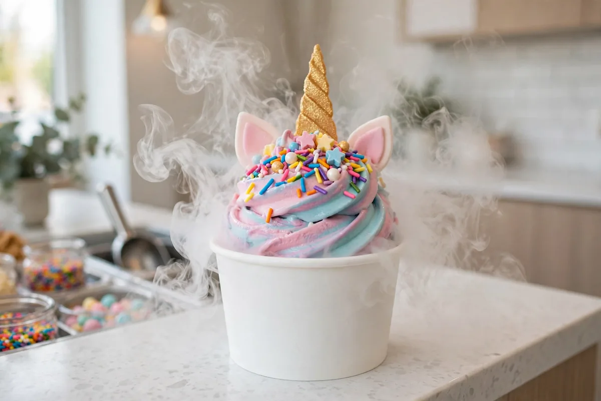Creamistry menu prices 2026: unicorn liquid nitrogen ice cream creation