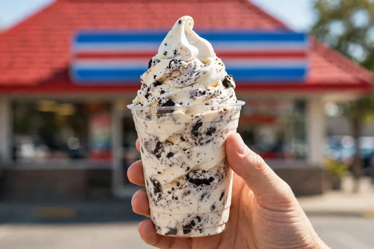 Dairy Queen deals: Oreo Blizzard treat held in front of a DQ restaurant