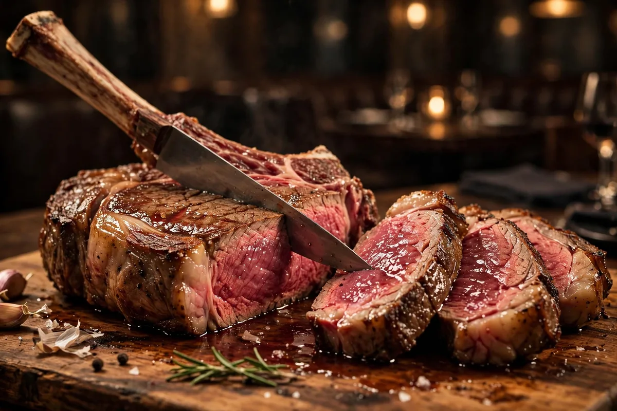 Del Frisco's Double Eagle Steakhouse menu prices tomahawk ribeye steak close up