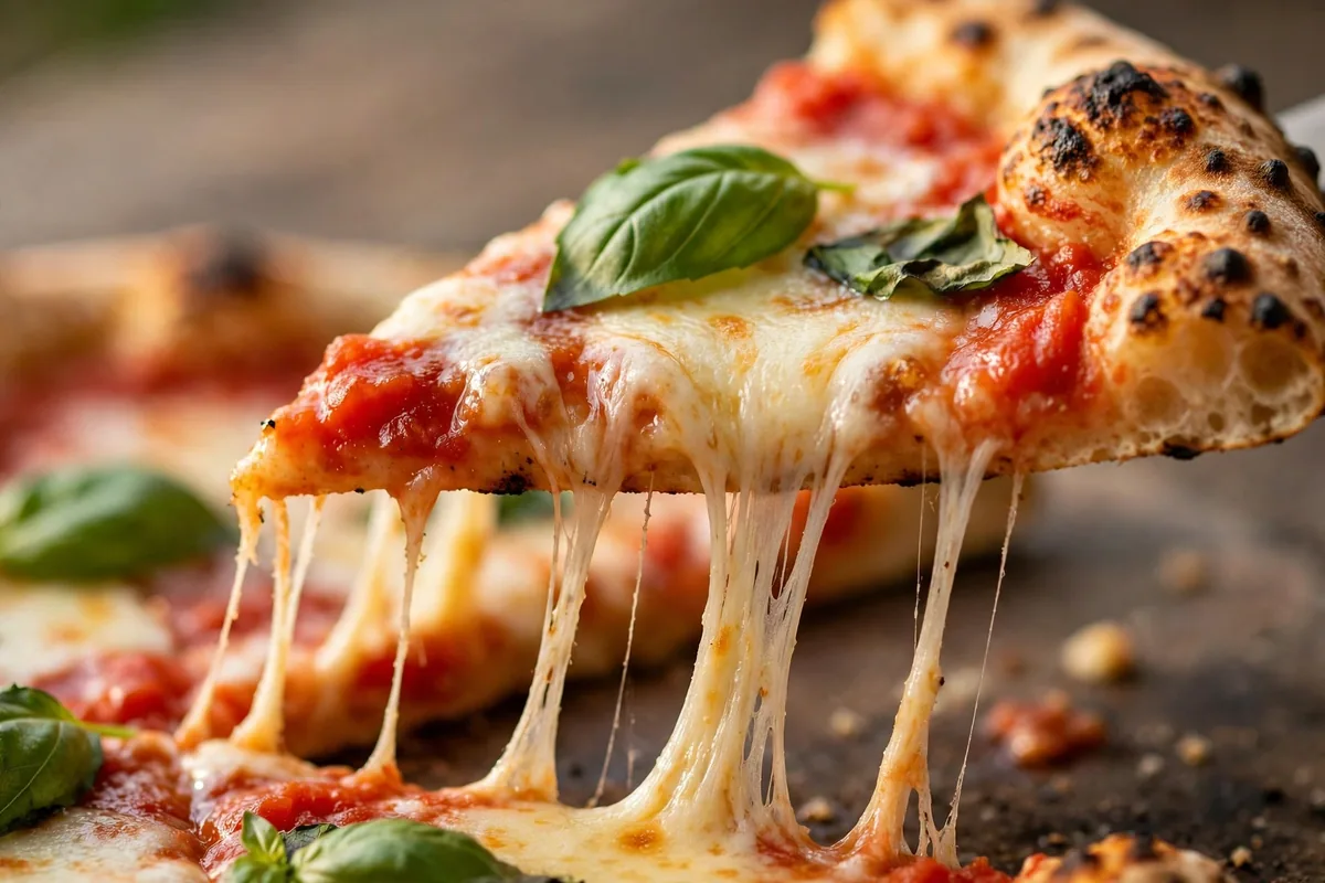 Denino's Pizza Place menu prices thin-crust margherita slice close-up