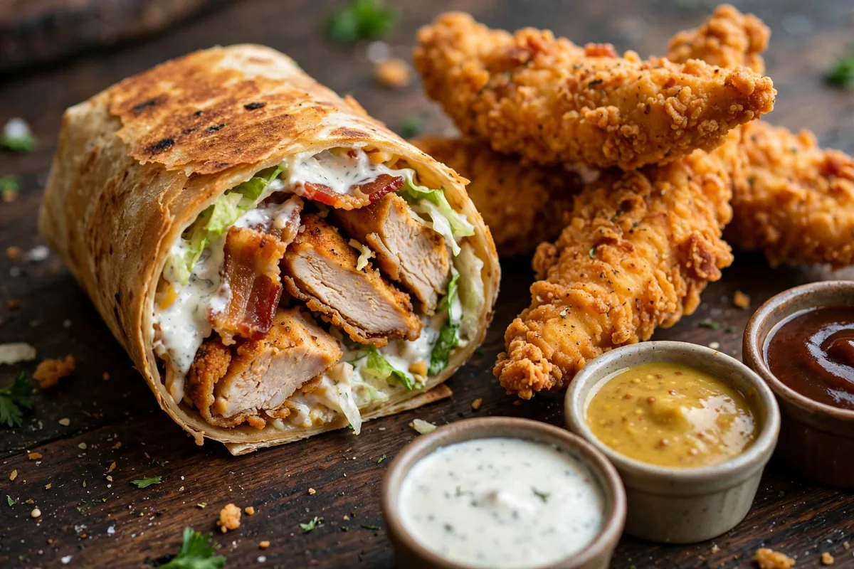 Detroit Wing Company chicken wrap and crispy tenders menu